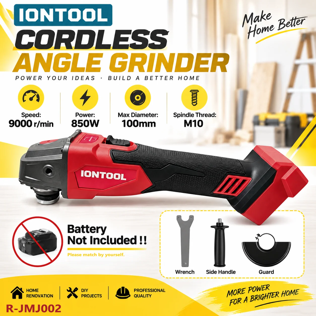 Brushless Grinder 100Mm 850W - เครื่องเจียรไร้สายขนาดกะทัดรัด ทนทาน กำลังไฟ 850 วัตต์ ขนาด