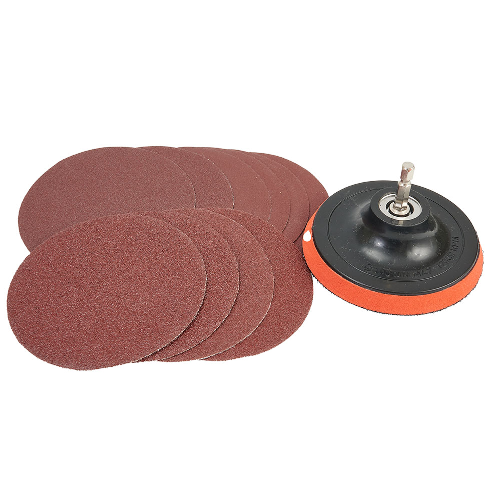 Grinder Polishing Pad Kit - ชุดอะแดปเตอร์สว่าน M10แผ่นขัด4กระดาษทรายวงกลม60-240จำนวน12ชิ้นชุดเครื่องมือสำหรับขัดชุดสว่านกระดาษทราย