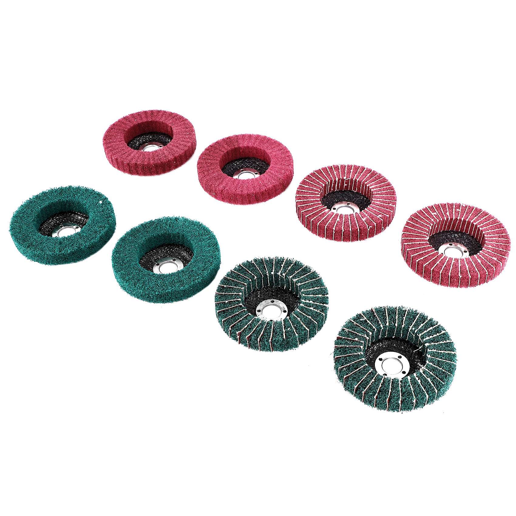 Angle Grinder Flap Disc Set - ABHI-8PCS ชุดแผ่นขัดไนลอนไฟเบอร์สีแดงและเขียวขนาด 4 นิ้ว สำหรับเครื่องเจียรแบบมุม