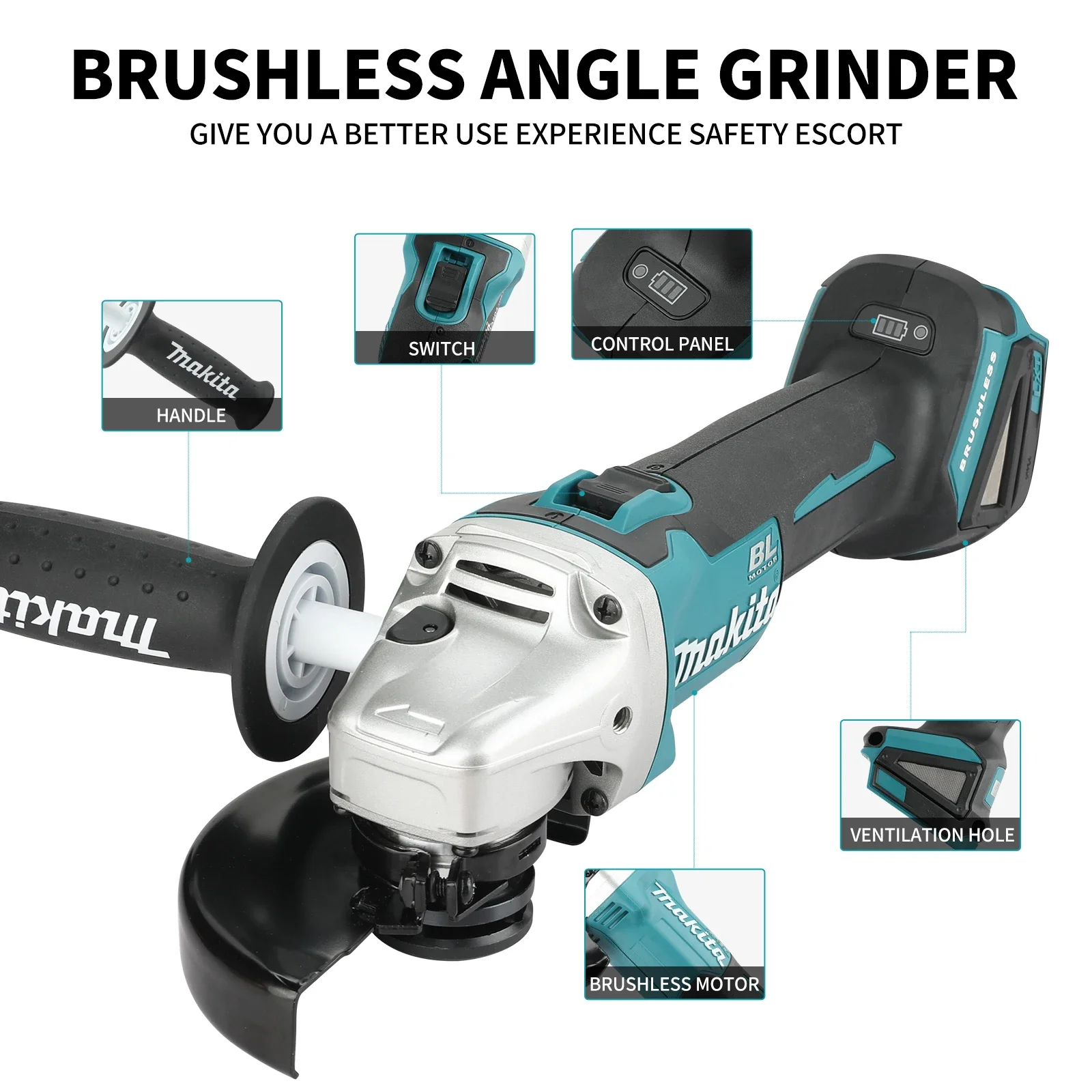 Angle Grinder Variable Speed Corded - เครื่องเจียรไร้แปรงถ่าน Makita DGA404 18V ขนาด 125