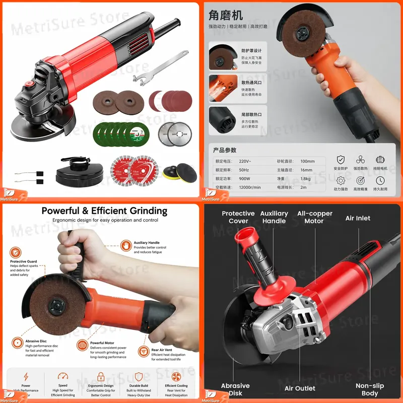 เครื่องเจียรไฟฟ้า 800W 1300W 2 - Angle Grinder Variable Speed Corded บทวิจารณ์และราคา